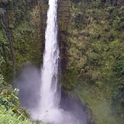 a large waterfall in a forest